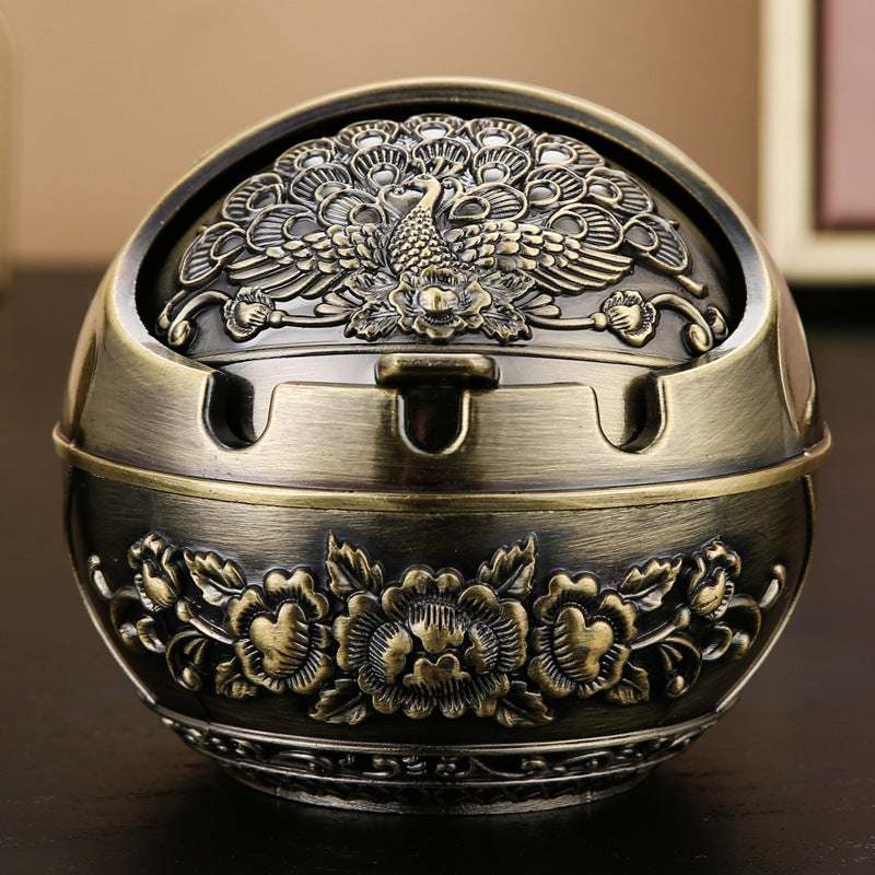 European-Style Ashtray For Home Living Room Metal Creative Personality Office Anti-Fly Ash With Lid Ornament Large Size - Image 2